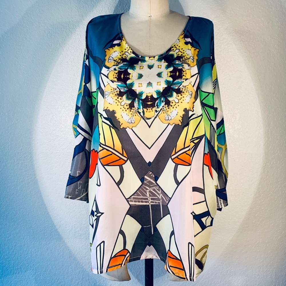Johnny Was Intarsia Kaleidoscope Silk Blouse M NWT